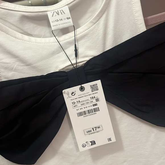NWT: Zara Girls Black and White Bow Tank | size 13-14 - Picture 2 of 4